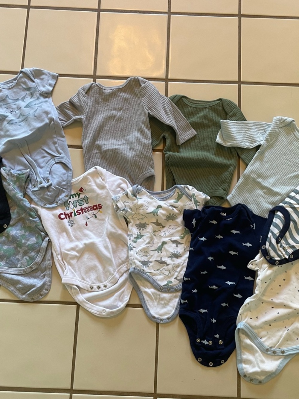 Carter's Ribbed & Printed Baby One-Piece Bodysuit Set - Green, Gray, Navy, White